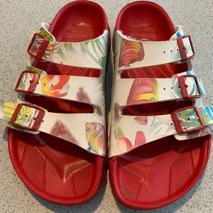 Birkies sandals, felt lined uppers, retro